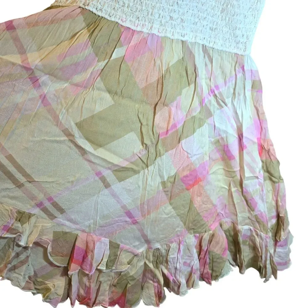 FP Intimately Free People Adella Mini Slip Dress Sz Large Pink Plaid Ruffle $98 - Picture 14 of 16